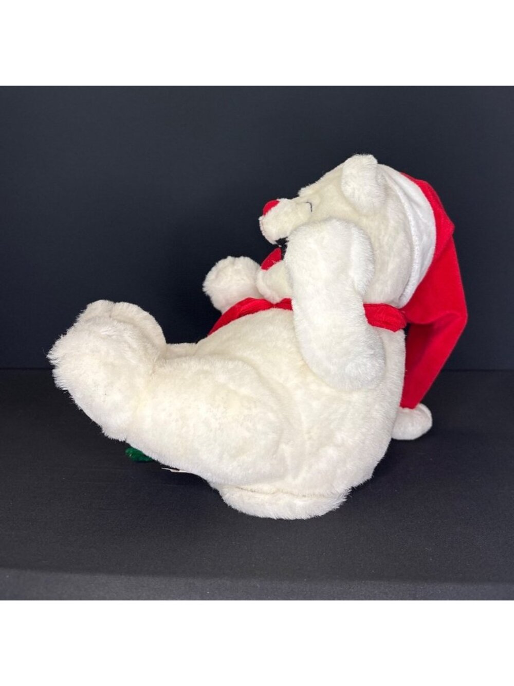 Christmas Laughing Activated Plush Teddy Bear With Santa Hat & Scarf Green Red - Picture 5 of 11